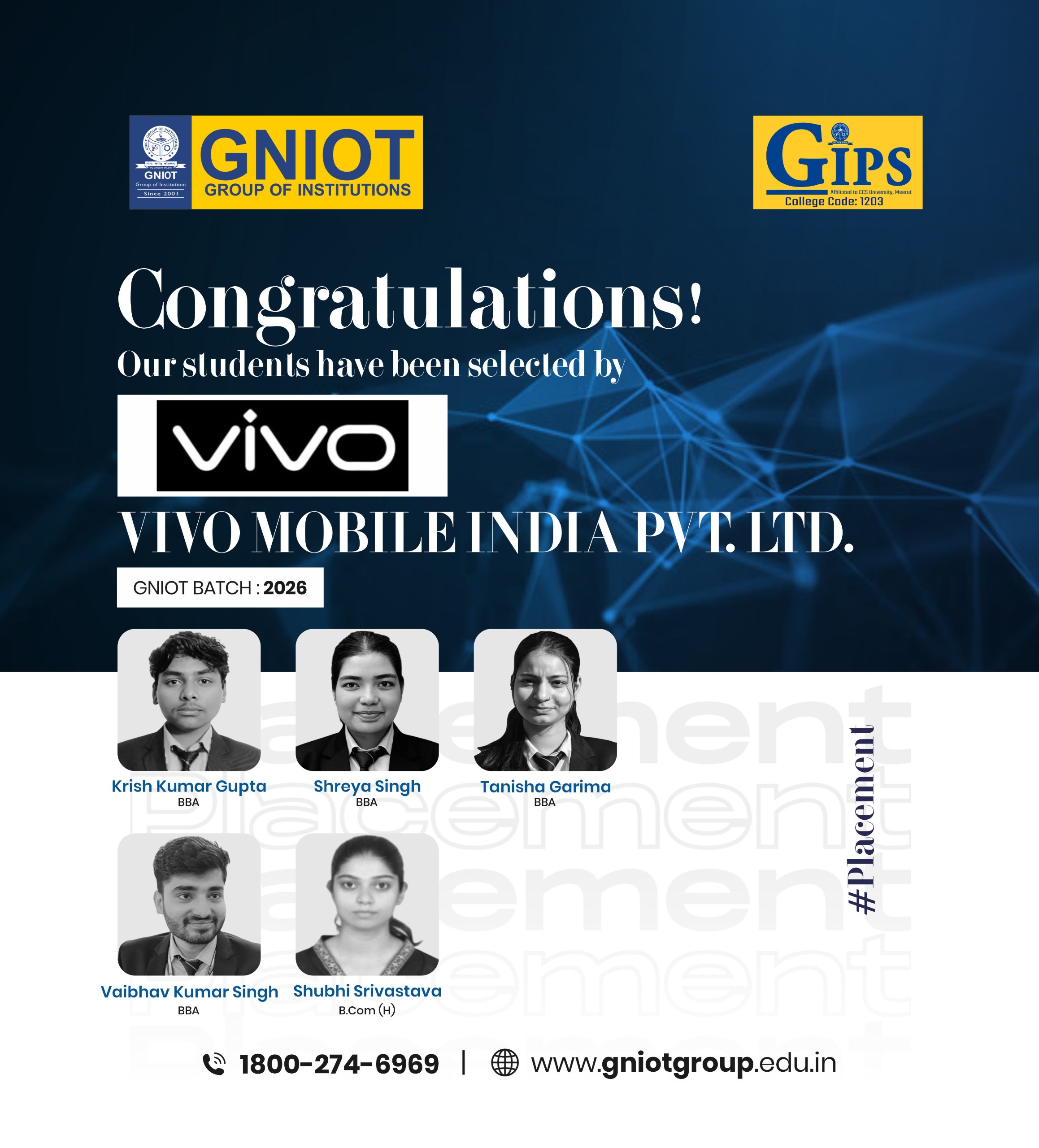 GNIOT Students Placed At Vivo Mobile India Success